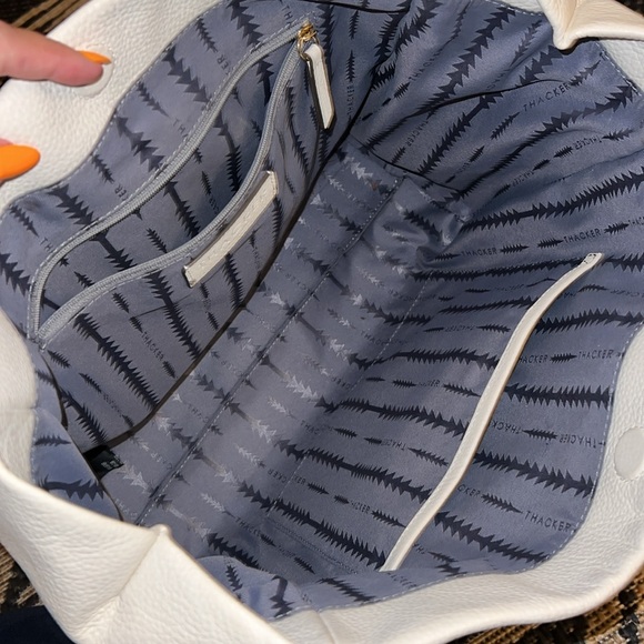 Thacker Eggshell Gold Terry Tote Work Bag Purse Cream Leather w/ Wallet - Picture 10 of 16